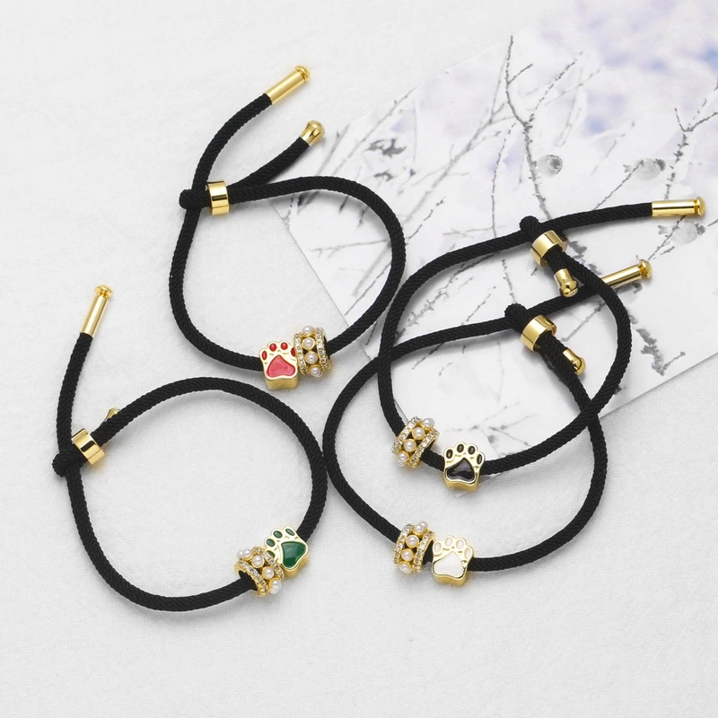 AS jewelry European and American simple fashion pearl dog paw oil drop pendant black hand rope bracelet female bra26