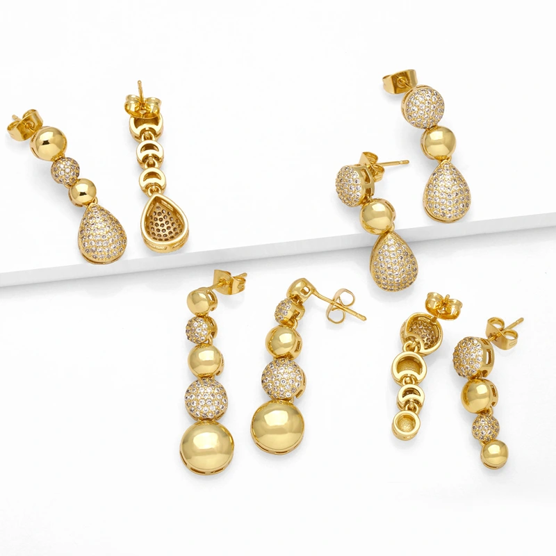 Hot selling water drop round earrings personality versatile inlaid zircon gold-plated earrings erv31