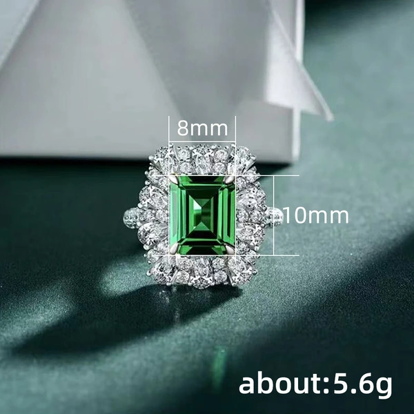 Dazzling full diamond emerald peacock green ring plated with white gold stacking zircon ring light luxury hot selling hand jewelry