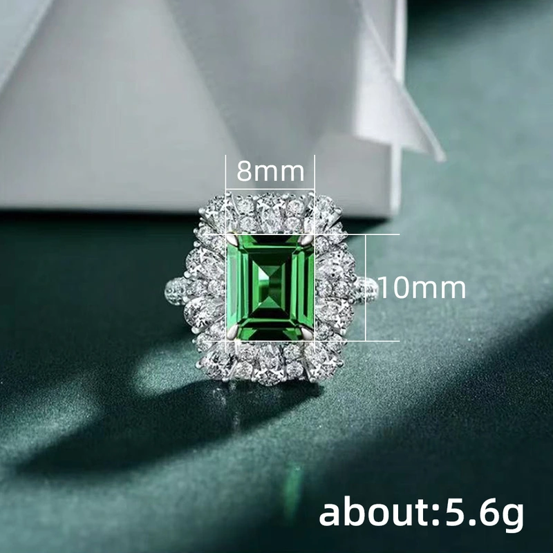 Dazzling full diamond emerald peacock green ring plated with white gold stacking zircon ring light luxury hot selling hand jewelry