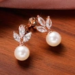 Korean exquisite horse eye-shaped earrings copper inlaid zircon imitation pearl earrings for women super shiny elegant women's earrings
