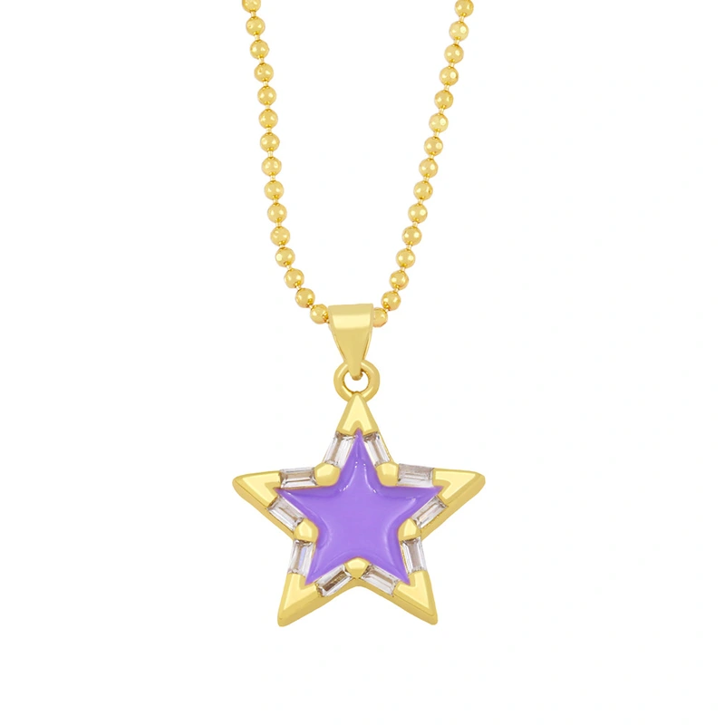Clearance European and American spring five-pointed star necklace pendant color oil drop zircon necklace clavicle chain female nka003