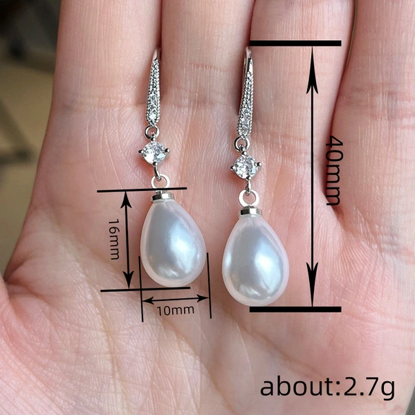 Baroque teardrop-shaped imitation pearl earrings for women, versatile and elegant, diamond-studded, festive wedding bridal earrings