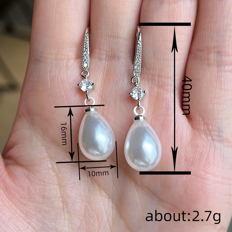 Baroque teardrop-shaped imitation pearl earrings for women, versatile and elegant, diamond-studded, festive wedding bridal earrings