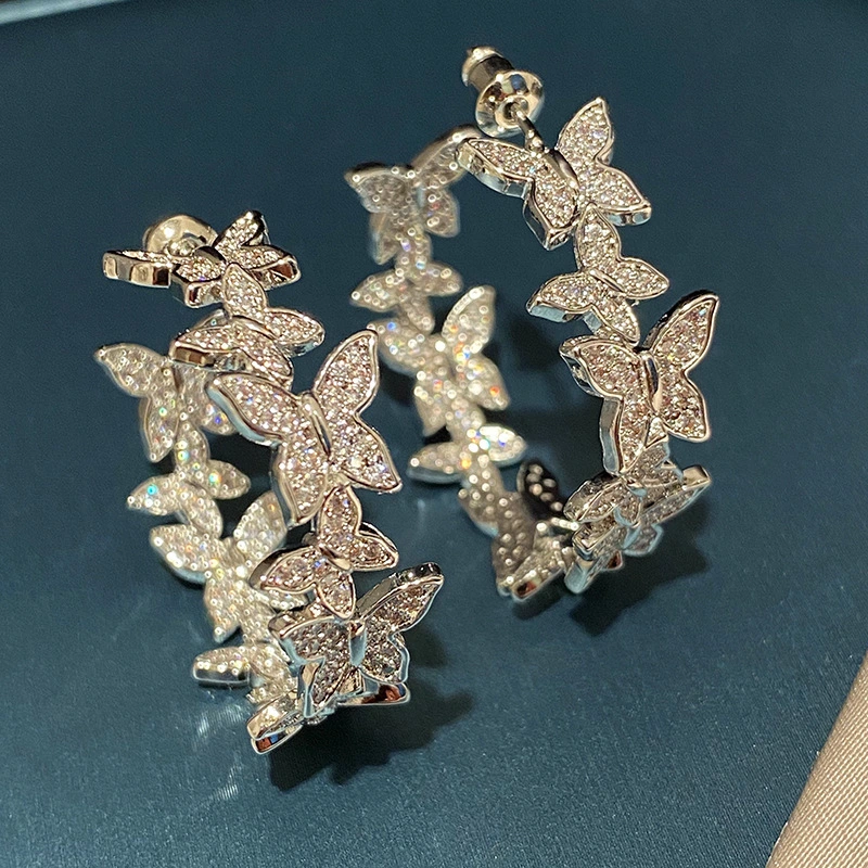 Butterfly full diamond temperament fashion earrings for women, elegant and sweet temperament jewelry, European and Korean hot style
