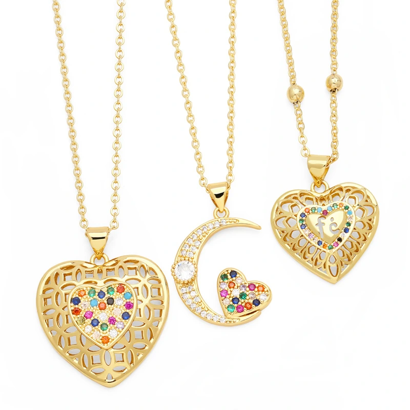 Clearance sale European and American jewelry micro-inlaid colored zircon love necklace trendy all-match heart-shaped clavicle chain nkn77