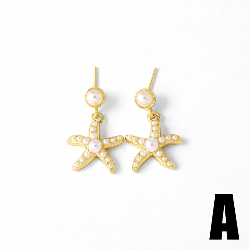 AS jewelry high-end pearl starfish heart copper plated real gold earrings earrings earrings era126