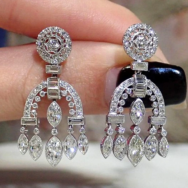 New Baroque palace style drop earrings heavy full diamond zircon wedding bridal earrings