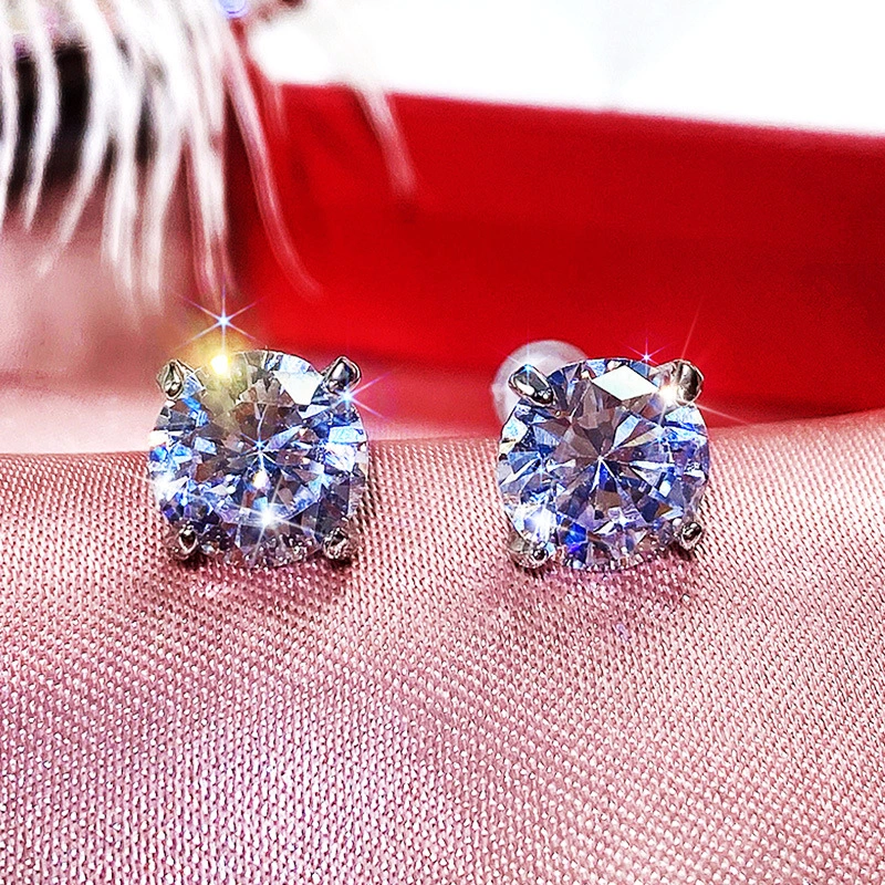 European and American hot-selling earrings classic four-claw round diamond zircon earrings for women simple and versatile single diamond earrings