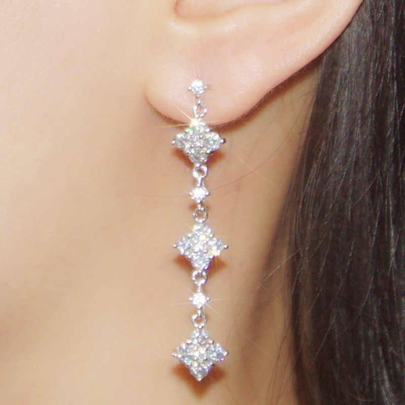 Super shiny French long earrings, high-end and elegant bridal earrings, banquet date, slimming female earrings