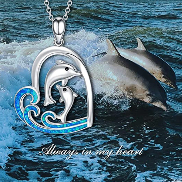 Korean fashion love dolphin necklace for women cute double dolphin heart-shaped pendant winter personality necklace
