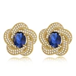  European and American imitation Tanzanite blue earrings egg-shaped temperament celebrity round face flower earrings retro style earrings