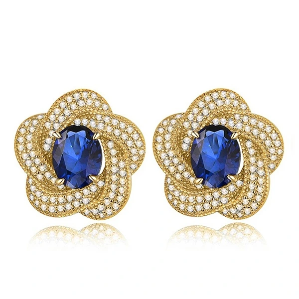 European and American imitation Tanzanite blue earrings egg-shaped temperament celebrity round face flower earrings retro style earrings