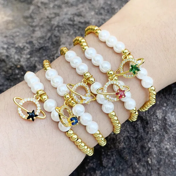 Clearance European and American jewelry wholesale fashion planet pendant bracelet pearl bracelet gold beaded bracelet brj15