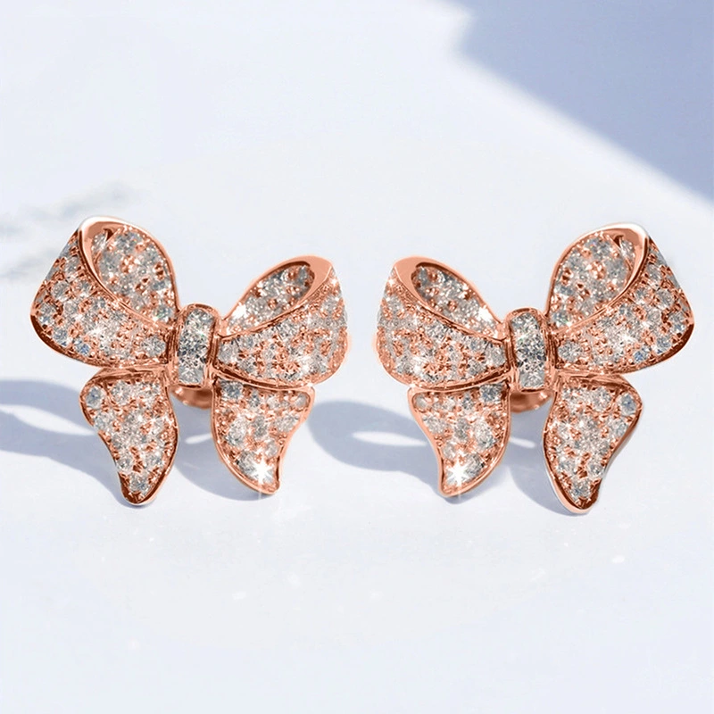 Korean commuter earrings wholesale light luxury heavy-duty micro-inlaid zircon earrings bow small versatile earrings for women