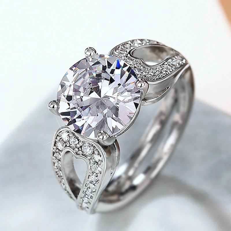  New zircon ring hollow cross four claws fashion design proposal wedding ring birthday gift ring