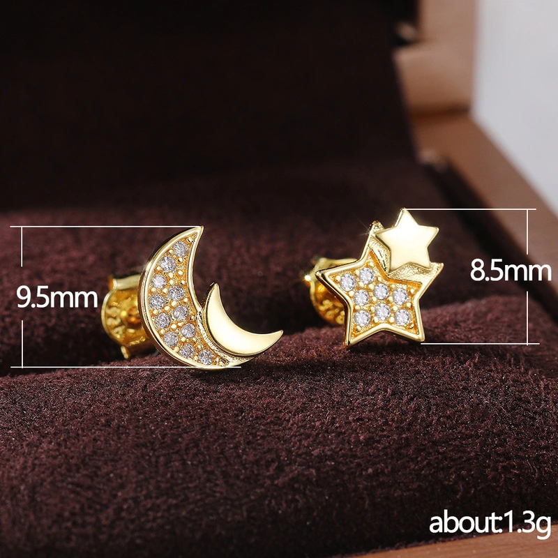 Small fresh and high-end earrings, creative asymmetrical star and moon earrings, niche elegant and fashionable earrings