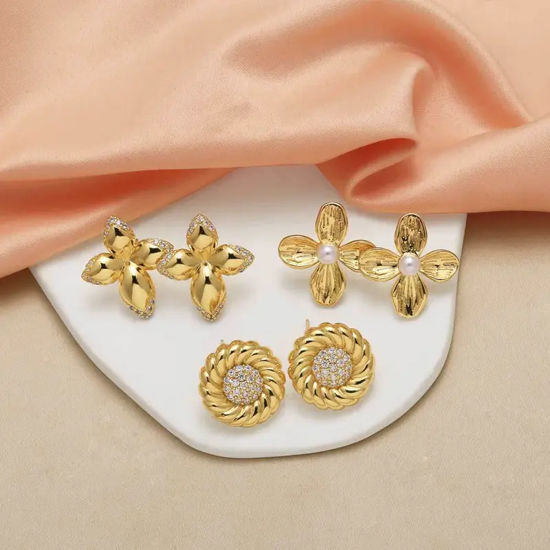 AS jewelry pearl flower earrings gold-plated zircon round earrings earrings erz54