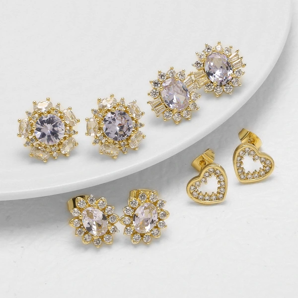 AS jewelry micro-inlaid zircon earrings copper plated 18k gold love heart earrings earrings female ery08