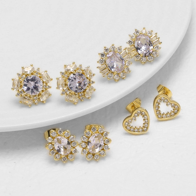 AS jewelry micro-inlaid zircon earrings copper plated 18k gold love heart earrings earrings female ery08