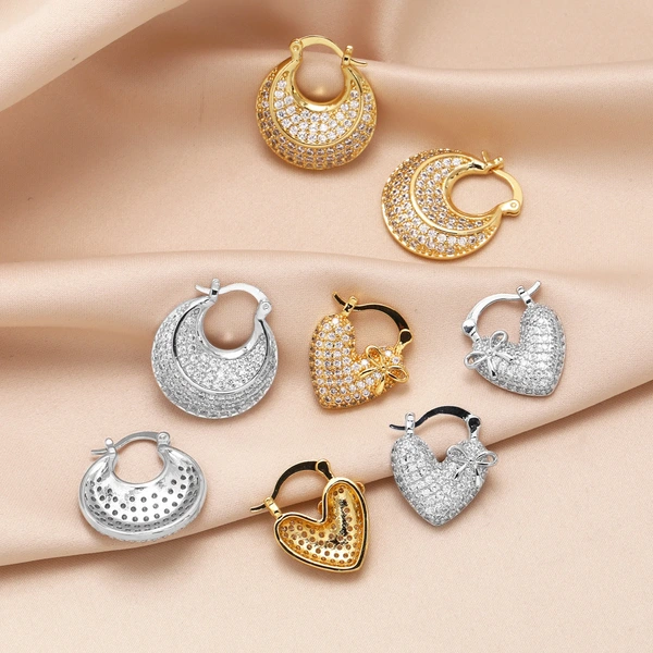 European and American simple fashion inlaid zircon heart earrings niche light luxury high-end gold-plated earrings erz31