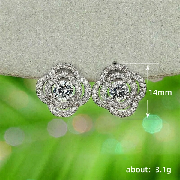 Hong Kong style dazzling camellia earrings Xiaohongshu hot item exquisite earrings support