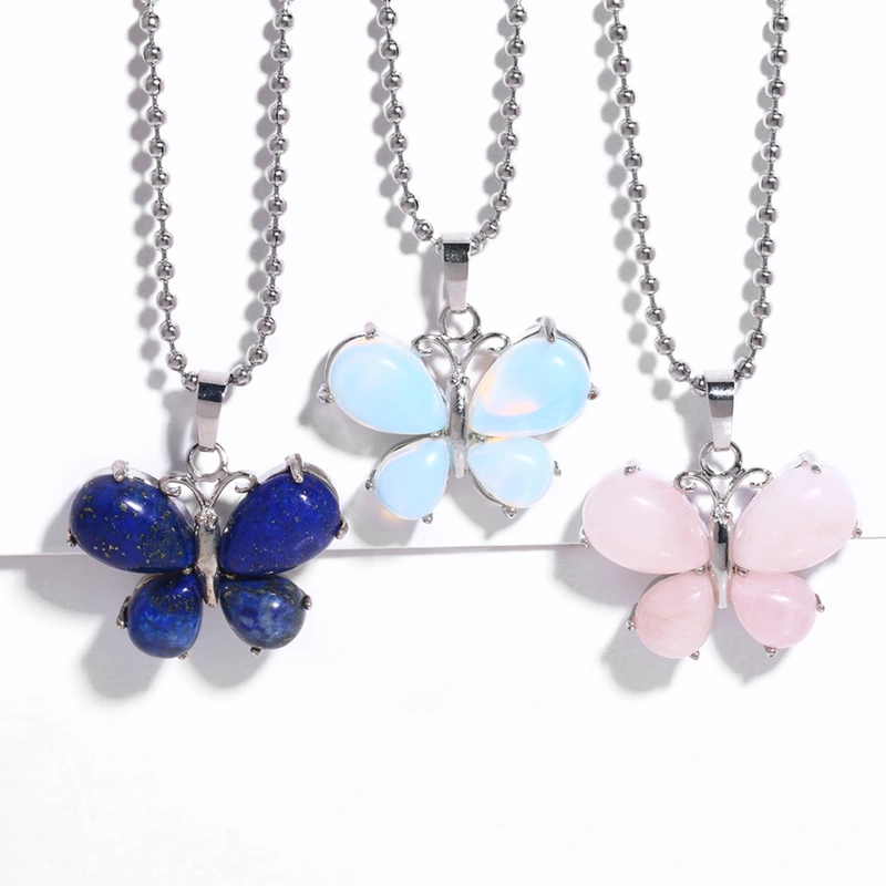 Crystal agate butterfly necklace for women 2023 new European and American hot selling pendant necklace wholesale nkb612