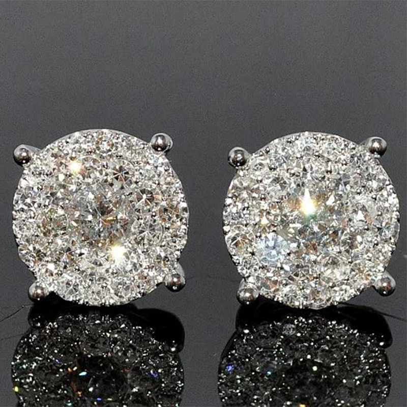 New Fashion OL Platinum Round Diamond Fully Inlaid Zircon Earrings Source Manufacturer