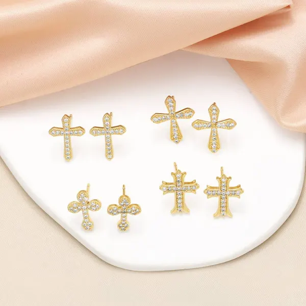 AS jewelry Europe and the United States hot selling cross earrings female copper plated 18k gold full zircon earrings era369