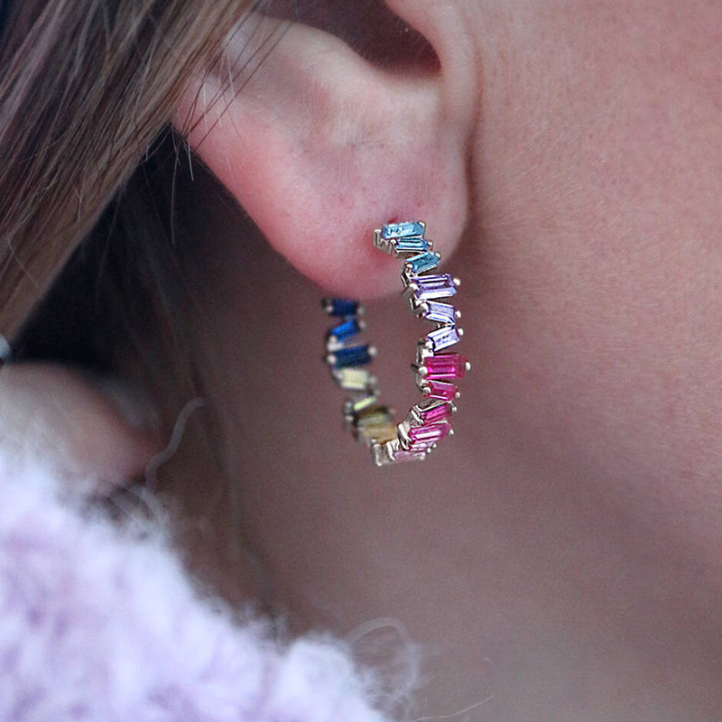  Unique colored zircon earrings for women, niche design, autumn and winter small earrings, cool personality rainbow earrings