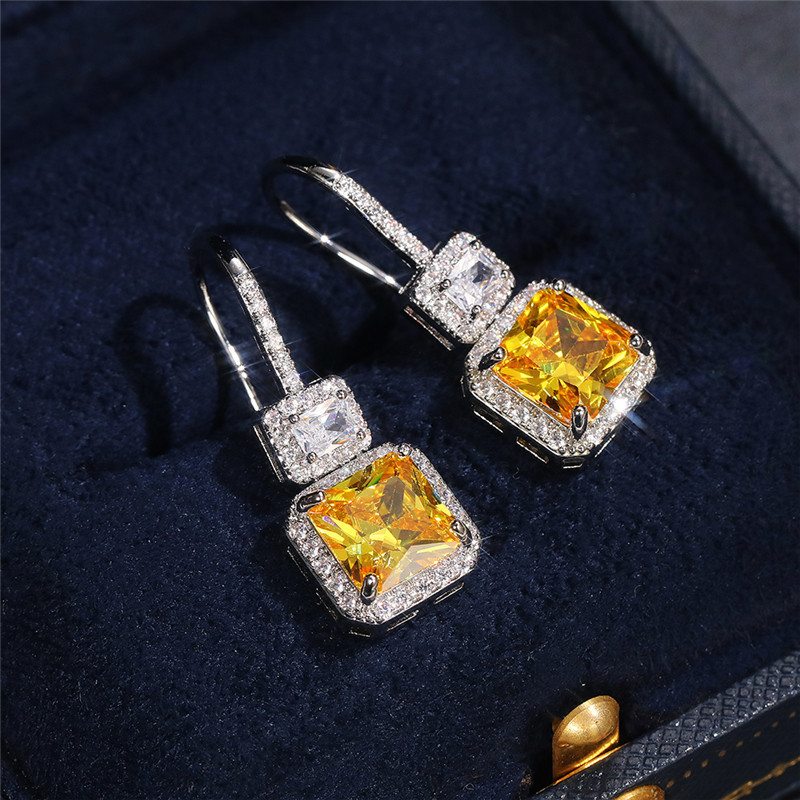 Hot-selling bridal earrings, luxurious and fashionable yellow diamond zircon earrings, retro and high-end simple ear hooks