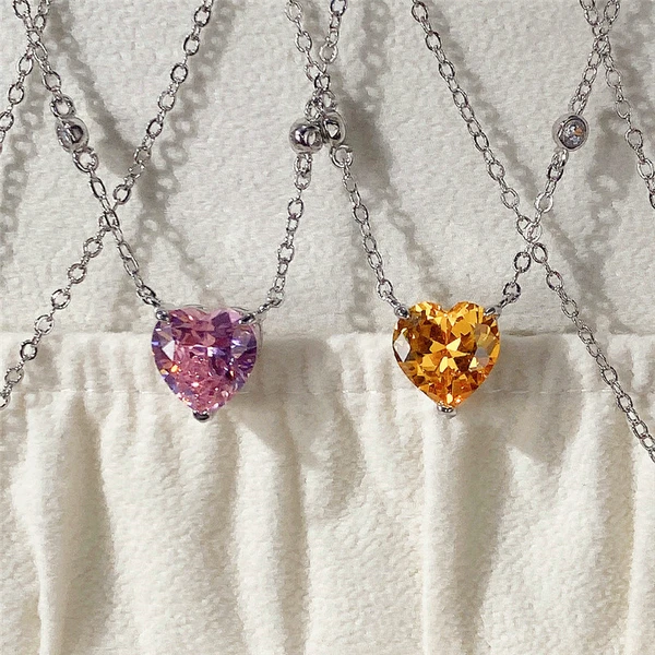 Korean fashion micro-inlaid pink zircon necklace Internet celebrity trendy women's clavicle chain factory wholesale