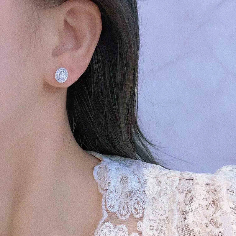 Micro-inlaid zircon light luxury style earrings female temperament lady geometric oval earrings popular earrings