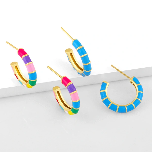 Clearance color oil drop C-shaped earrings female European and American creative temperament Internet celebrity cold style high-end earrings erx86