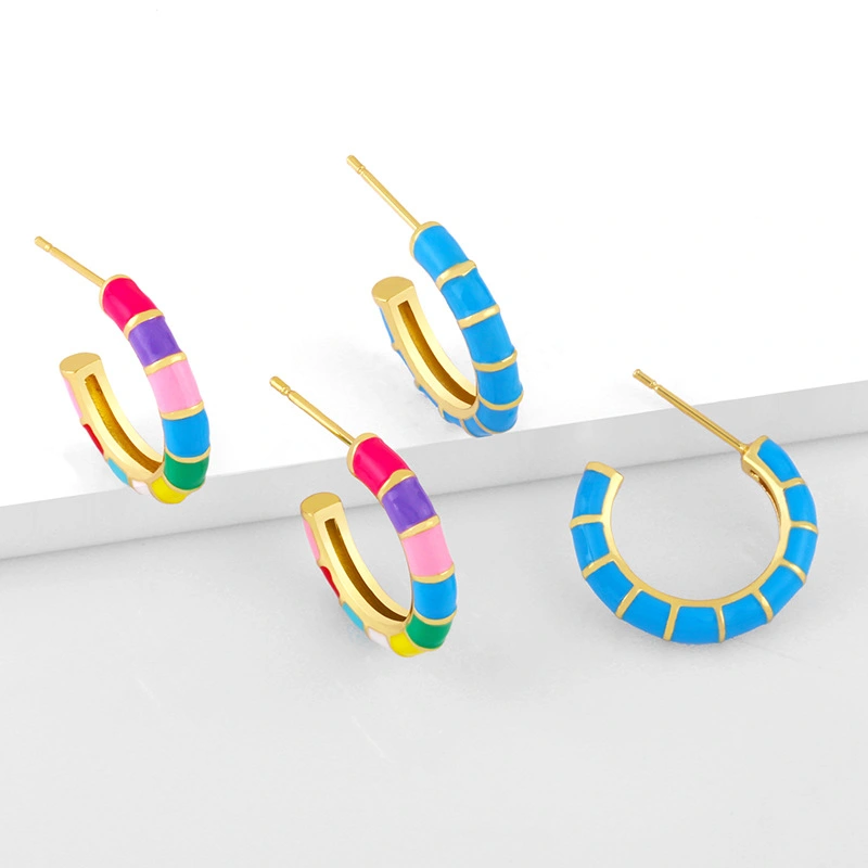 Clearance color oil drop C-shaped earrings female European and American creative temperament Internet celebrity cold style high-end earrings erx86