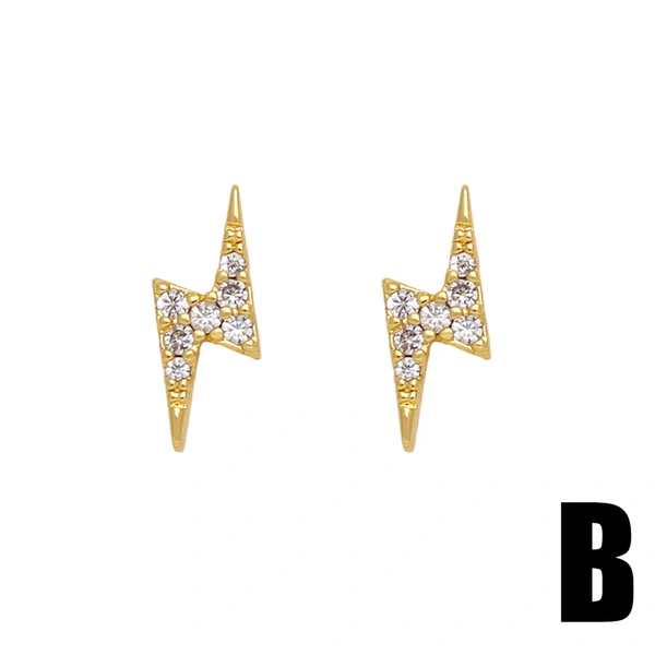 Simple, exquisite, small, diamond-studded zircon, star, lightning, flower, cat, earrings, niche, mini earrings ert30