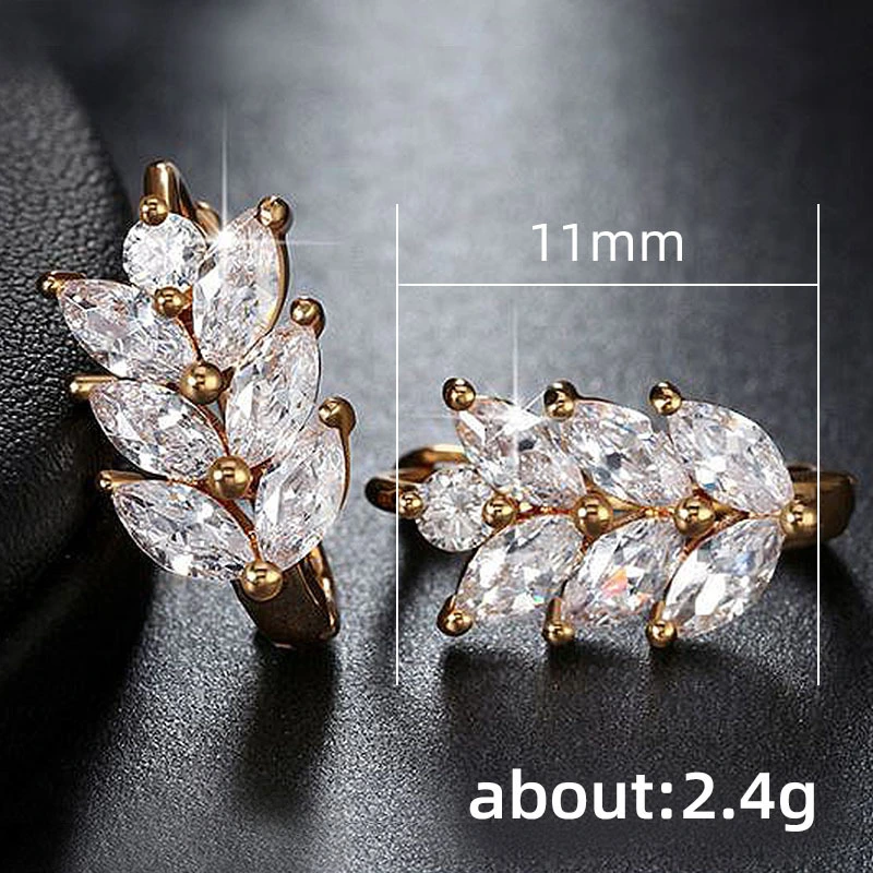 Hot selling earrings fashion diamond leaf earrings for women temperament wheat ear zircon ear clips manufacturers supply