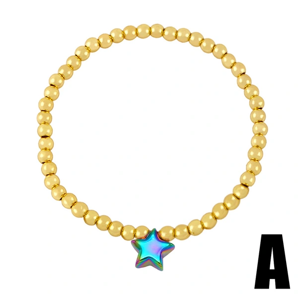 2023 summer new gold round beaded colorful love five-pointed star bracelet female European and American hand jewelry brh49