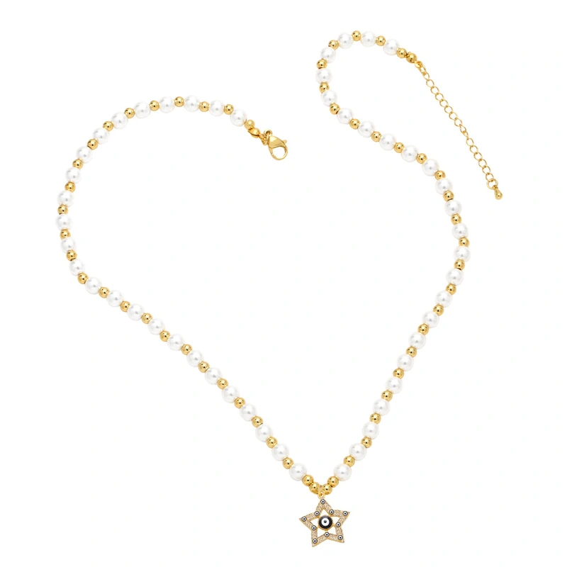 Clearance five-pointed star eye pendant temperament pearl necklace high-end devil eye necklace female nkb687