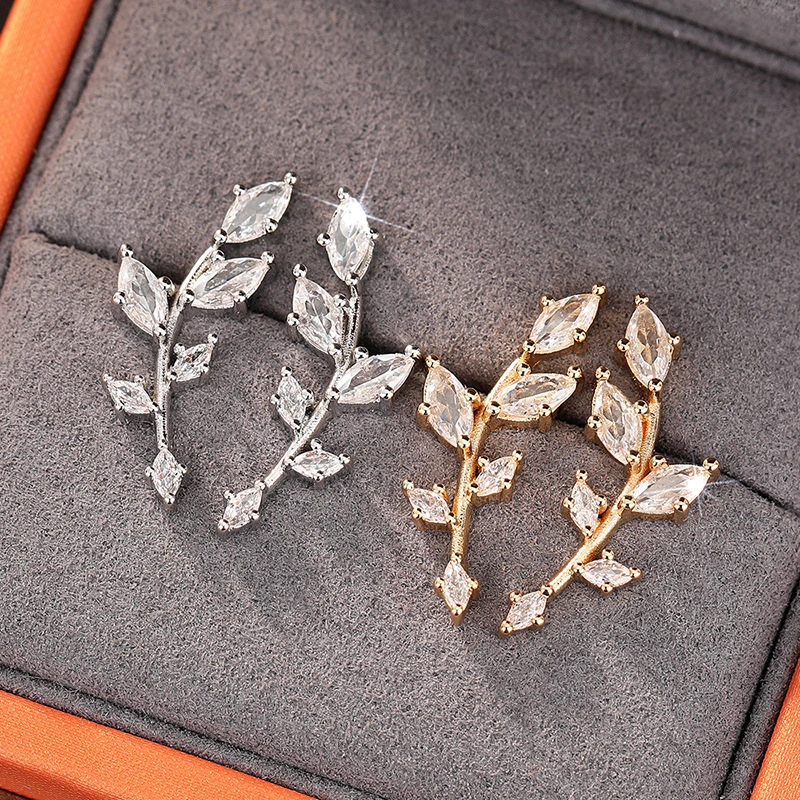  Manufacturers wholesale wheat ear earrings for women, personalized daily matching accessories inlaid with zircon leaf jewelry