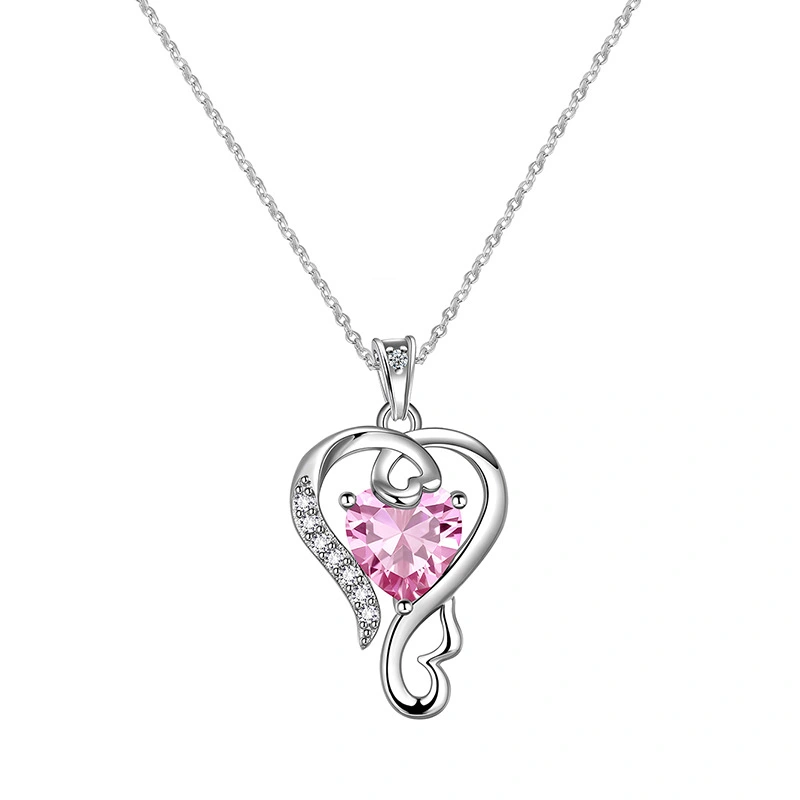    New Chinese Valentine's Day necklace for women, love line design pendant, pink heart-shaped sweet style