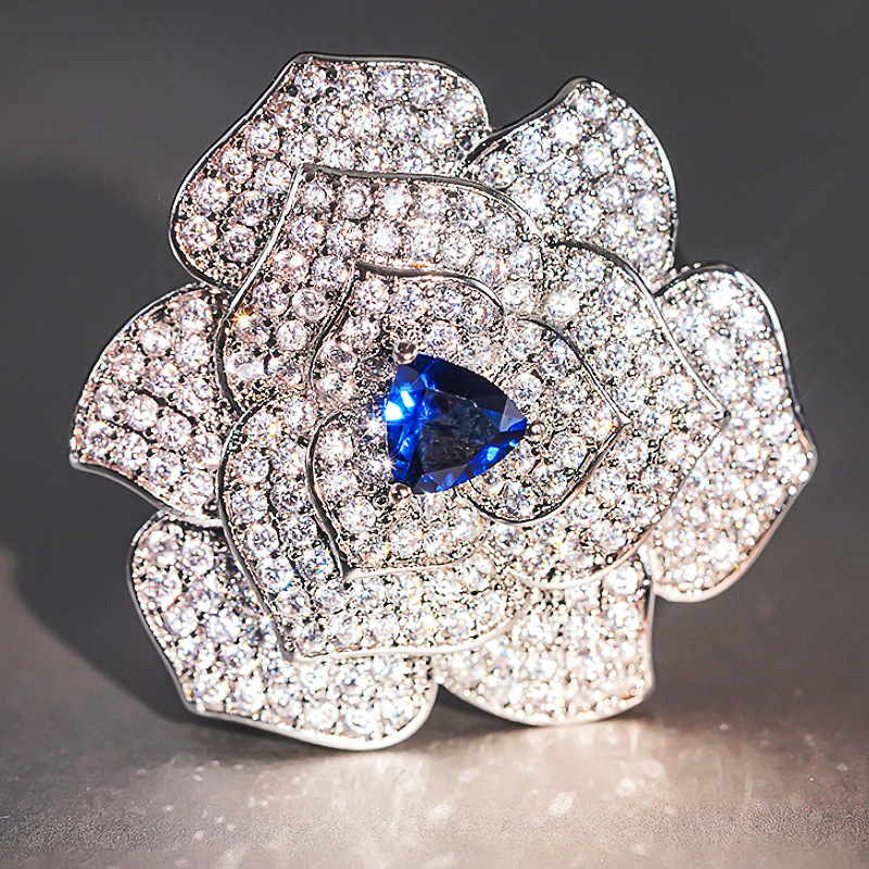  Light luxury flower ring for women, rose and camellia, small fragrance, shiny and exquisite