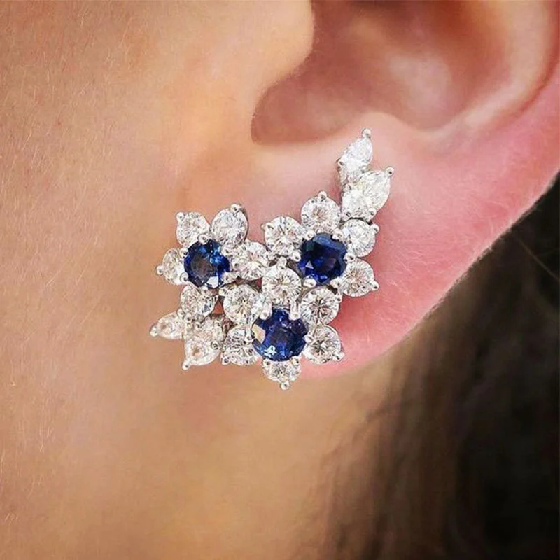 Japanese and Korean style new earrings three-dimensional flower zircon earrings flash diamond temperament autumn personality earring accessories