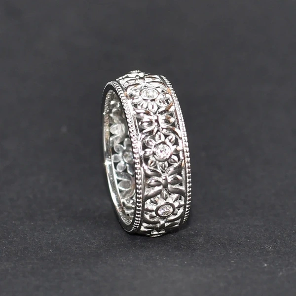  Classic retro engraved auspicious flower ring classical wide version Miao ring Yunnan ethnic style men and women's jewelry