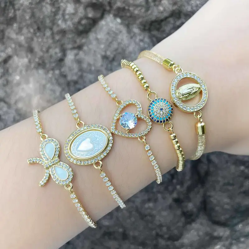 AS jewelry European and American love Virgin Mary bracelet female copper plated 18k gold bow bracelet brm21