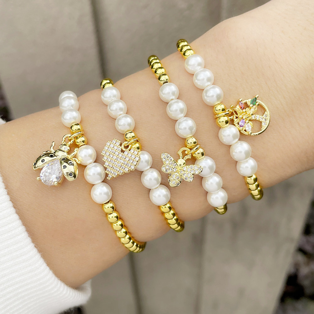 European and American new pearl bee bracelet female niche design love tree of life insect stretch bracelet bre54