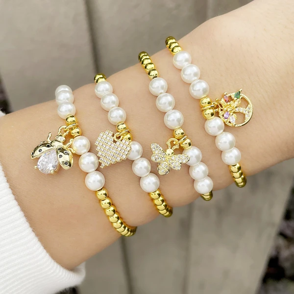 European and American new pearl bee bracelet female niche design love tree of life insect stretch bracelet bre54