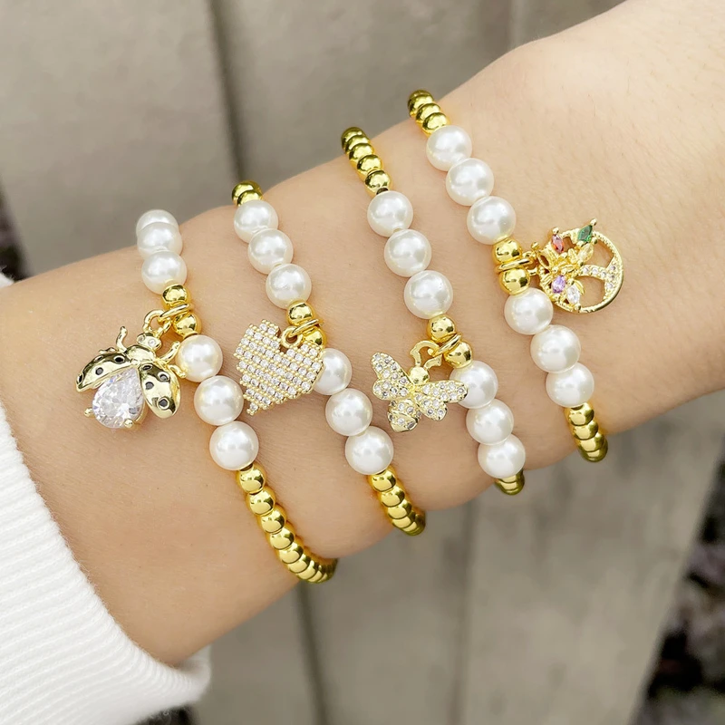 European and American new pearl bee bracelet female niche design love tree of life insect stretch bracelet bre54