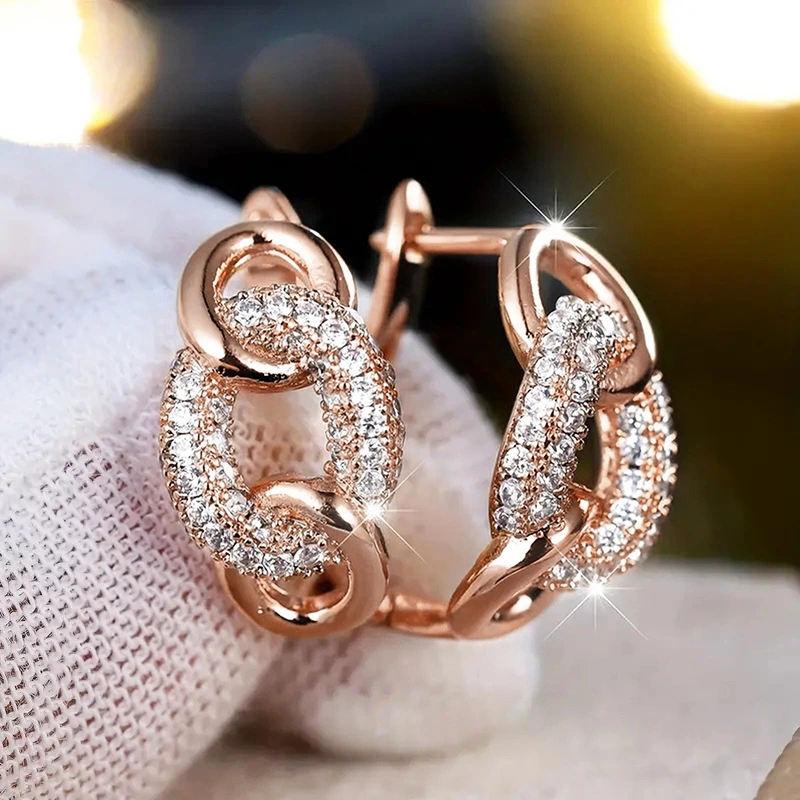Manufacturer's source niche personality earrings for women, hoop lock design earrings micro-inlaid zircon French style