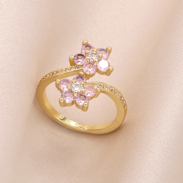 AS jewelry ring flower colored zircon ring copper plated real gold adjustable ring rin38